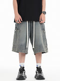 Men's Retro Multi Pocket Loose Straight Denim Shorts