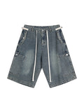 Short en jean droit ample rétro multi-poches pour hommes