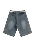 Short en jean droit ample rétro multi-poches pour hommes