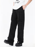 Pantalon cargo noir ample multi-poches pour hommes