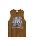 Men'S Washed Distressed Letter Print Loose Vest