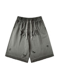 Men'S Washed Distressed Letter Printed Hole Shorts