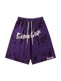 Men'S Washed Distressed Graffiti Letter Print Shorts