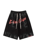 Men'S Washed Distressed Graffiti Letter Print Shorts