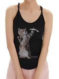 Schmal geschnittenes Tanktop mit Katzen-Fun-Print