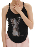 Schmal geschnittenes Tanktop mit Katzen-Fun-Print