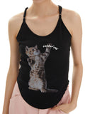 Schmal geschnittenes Tanktop mit Katzen-Fun-Print