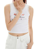 Lace Patchwork Floral Embroidery Slim Fit Tank Top