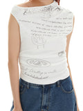 Asymmetrisches, lässiges Tanktop mit Graffiti-Print