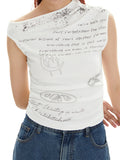 Asymmetrisches, lässiges Tanktop mit Graffiti-Print