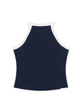 Retro Print Color Block Crewneck Tank Top