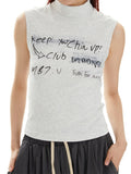 Letter Printed Half Turtleneck Casual Tank Top