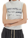 Letter Printed Half Turtleneck Casual Tank Top