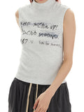 Letter Printed Half Turtleneck Casual Tank Top