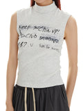 Letter Printed Half Turtleneck Casual Tank Top