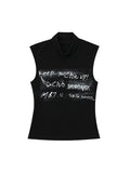 Letter Printed Half Turtleneck Casual Tank Top