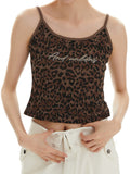 Letter Print Slim Fit Leopard Cami Top