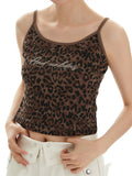 Letter Print Slim Fit Leopard Cami Top