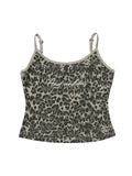 Letter Print Slim Fit Leopard Cami Top