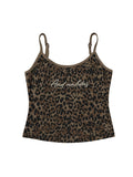 Letter Print Slim Fit Leopard Cami Top