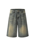 Einfache Shorts aus gewaschenem Distressed-Denim für Herren