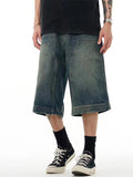 Men'S Washed Distressed Denim Loose Wide Leg Shorts