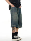 Men'S Washed Distressed Denim Loose Wide Leg Shorts