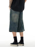 Men'S Washed Distressed Denim Loose Wide Leg Shorts