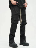 Men'S Multi Pocket Side Zip Black Cargo Pants