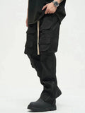 Men'S Multi Pocket Side Zip Black Cargo Pants