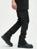 Men'S Multi Pocket Side Zip Black Cargo Pants