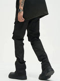 Men'S Multi Pocket Side Zip Black Cargo Pants