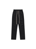 Pantalon cargo noir à poches multiples et fermeture éclair latérale pour hommes