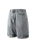 Men'S Loose Straight Flip Pocket Denim Shorts