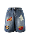 Men'S Denim Distressed Embroidery Straight Loose Shorts