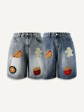 Men'S Denim Distressed Embroidery Straight Loose Shorts