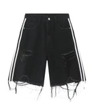 Men'S Ripped Loose Black Denim Shorts