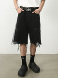 Men'S Ripped Loose Black Denim Shorts