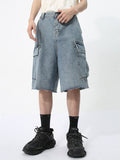 Men'S Big Pocket Loose Denim Cargo Shorts