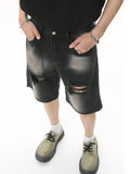 Men'S Raw Edge Ripped Loose Denim Shorts