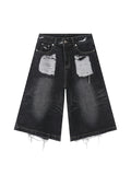 Men'S Ripped Loose Casual Black Denim Shorts