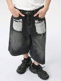 Men'S Ripped Loose Casual Black Denim Shorts