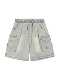 Men'S Retro Distressed Big Pocket Denim Shorts