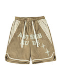 Men'S Suede Color Block Loose Casual Shorts