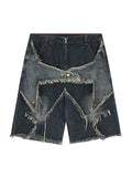 Men'S Retro Star Pattern Loose Denim Shorts