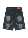 Men'S Retro Star Pattern Loose Denim Shorts