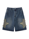 Men'S Vintage Star Patch Loose Denim Shorts