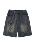 Men'S Spider Print Loose Casual Denim Shorts