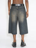 Men'S Washed Vintage Wide Leg Denim Shorts