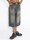 Men'S Washed Vintage Wide Leg Denim Shorts